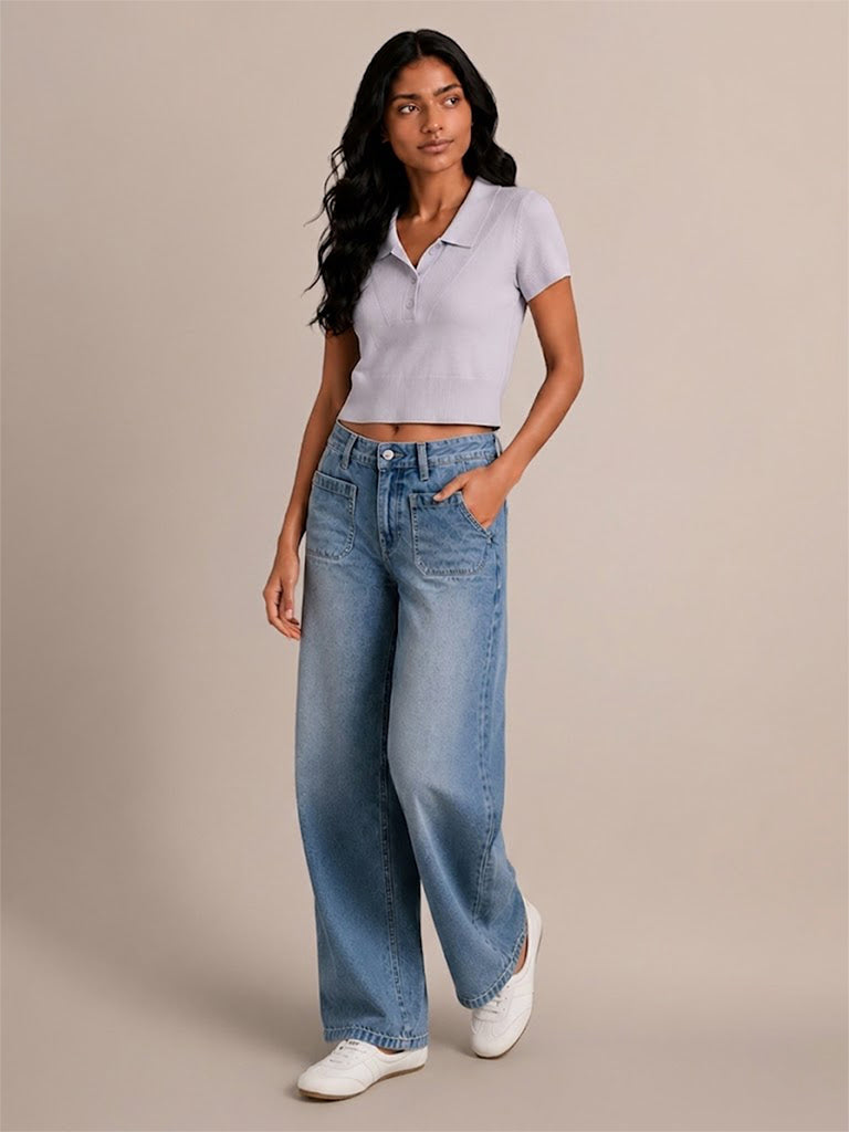 Ribbed Crop Polo Shirt