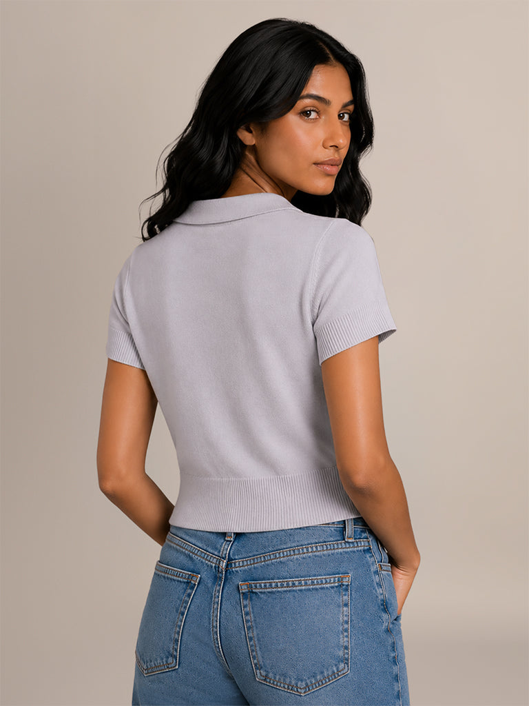 Ribbed Crop Polo Shirt