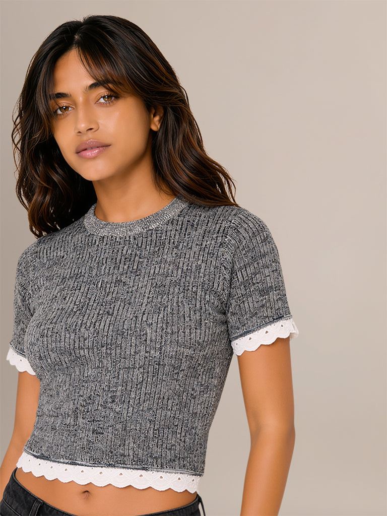 Knit-Textured Fitted Top