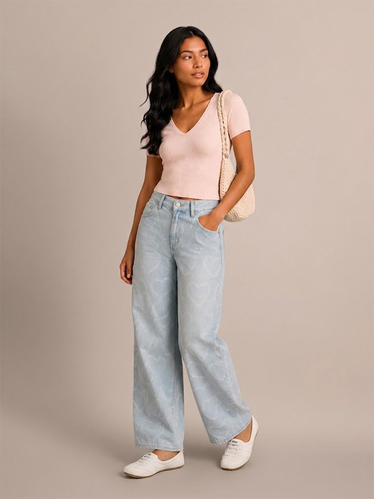 Ribbed-Textured Fitted T-Shirt