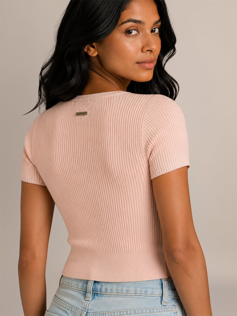 Ribbed-Textured Fitted T-Shirt