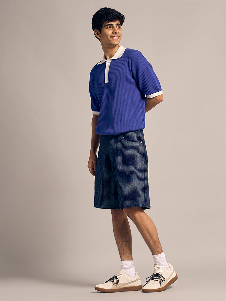 Boxy-Fit Ribbed Polo T-Shirt