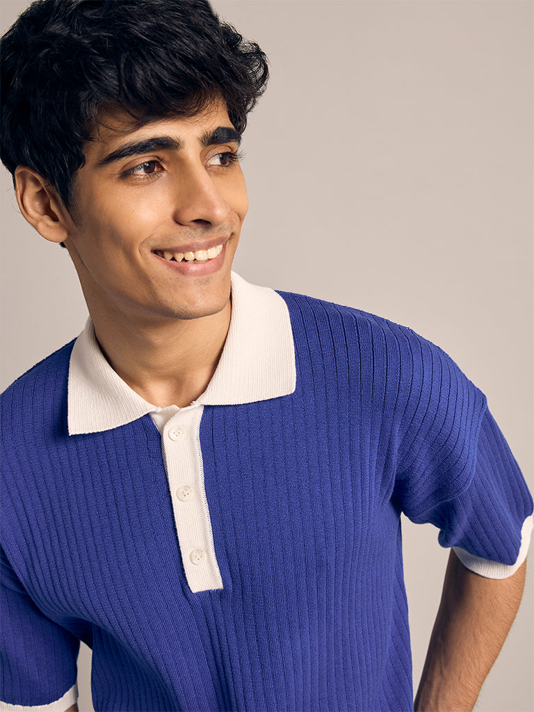 Boxy-Fit Ribbed Polo T-Shirt