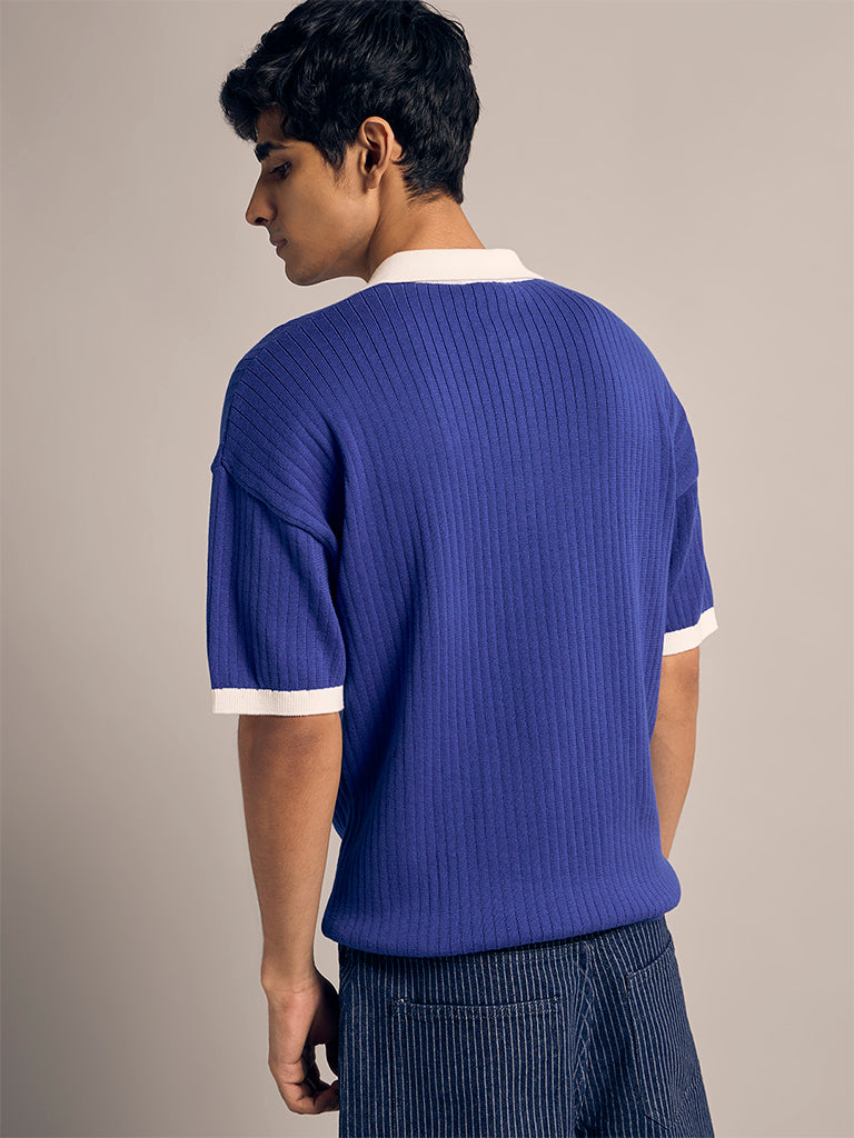 Boxy-Fit Ribbed Polo T-Shirt