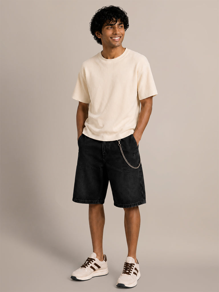 Ribbed-Textured T-Shirt