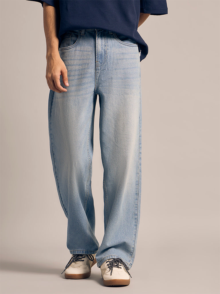 Straight-Fit Faded Jeans