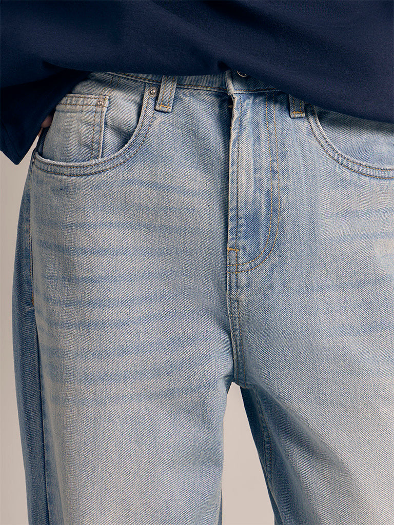 Straight-Fit Faded Jeans