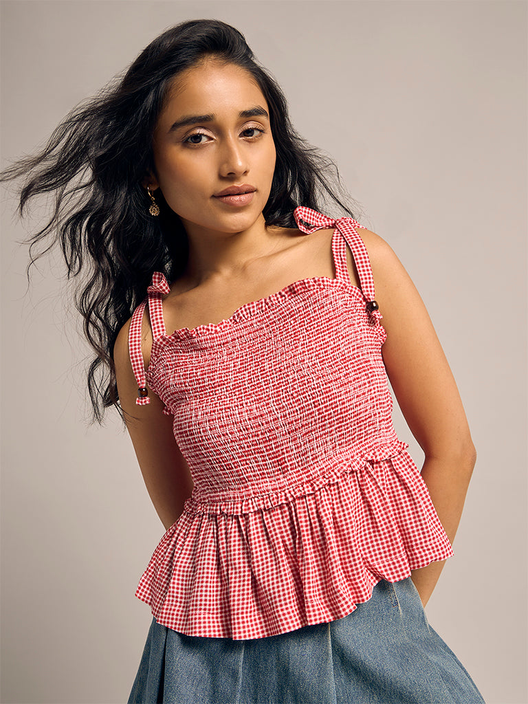 Checked Peplum Top