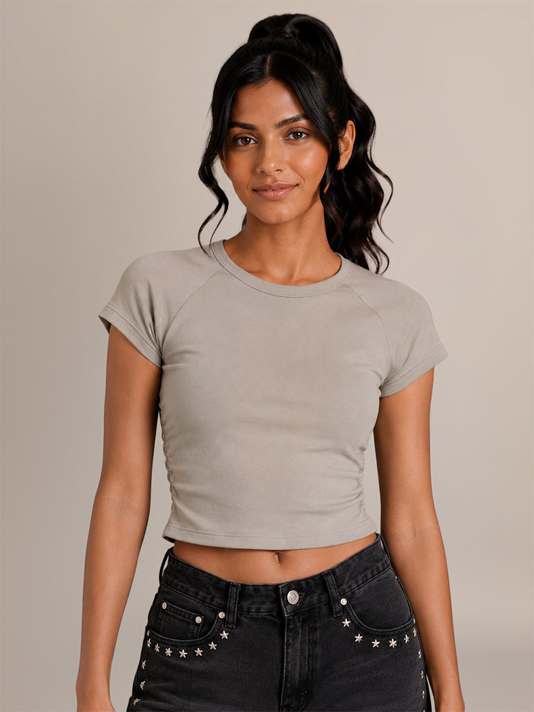 Ruched Solid T-Shirt