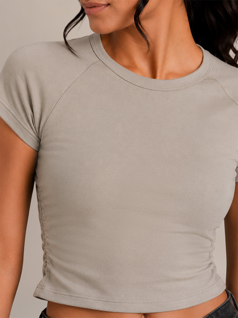 Ruched Solid T-Shirt