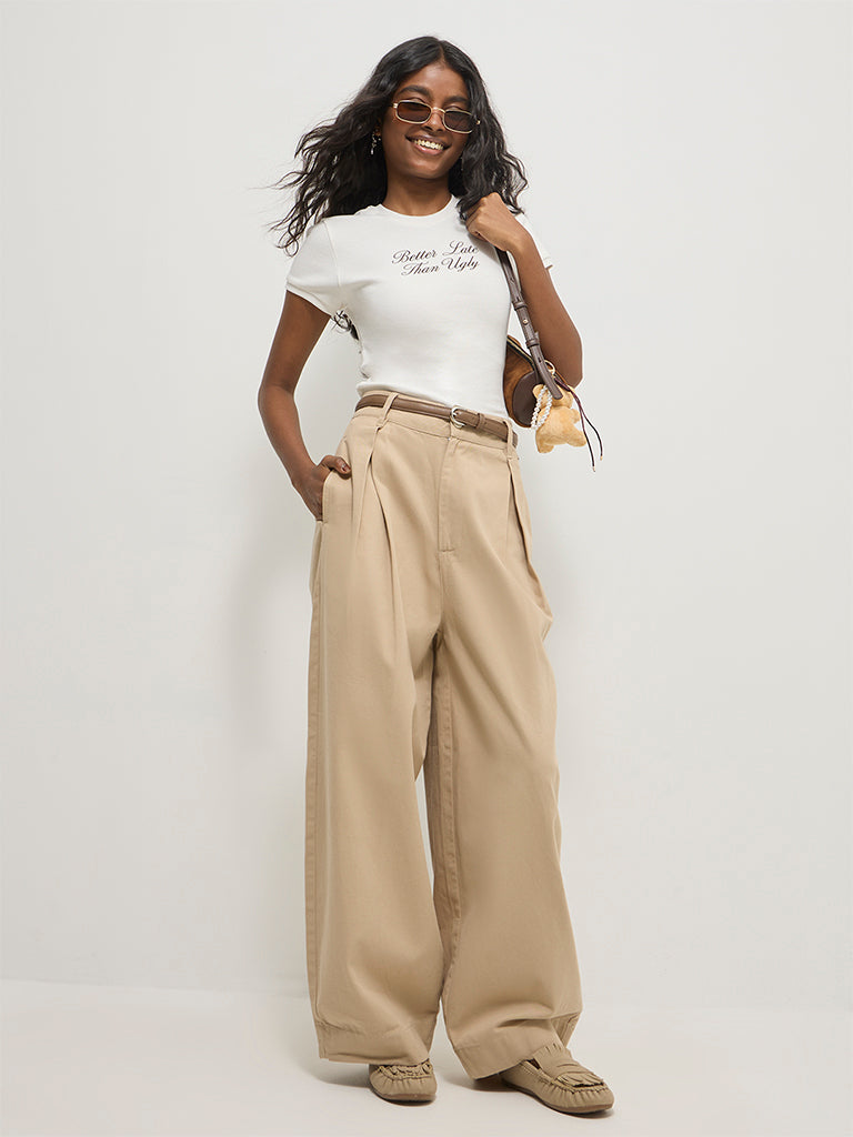Wide-Leg Solid Trousers