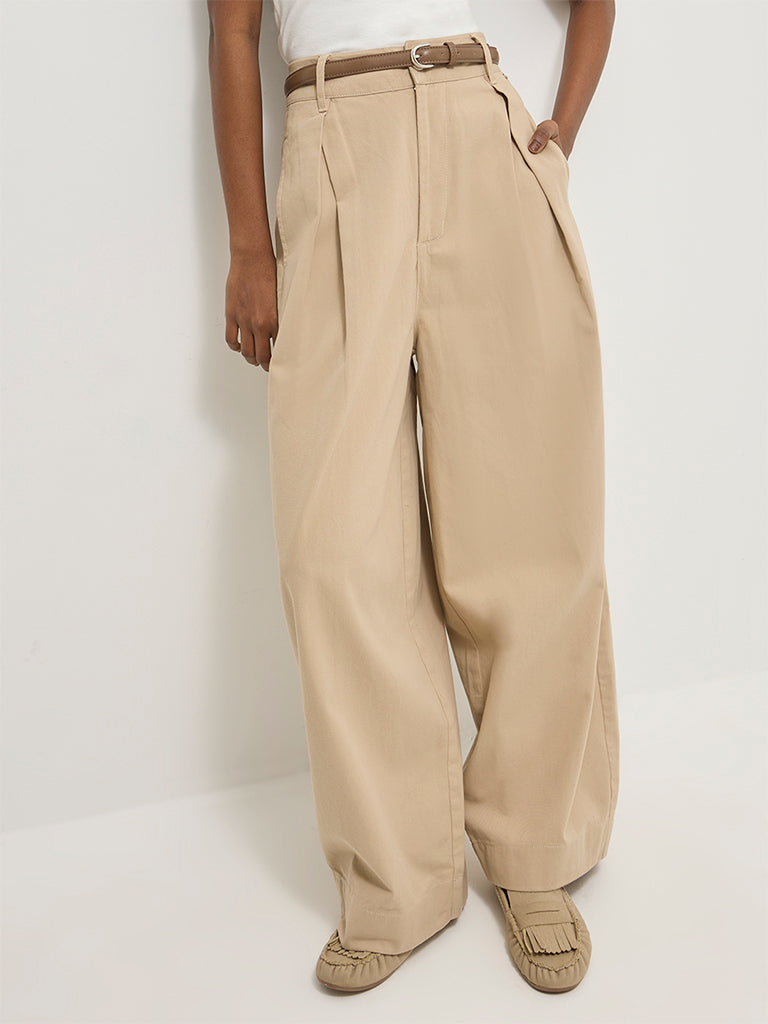 Wide-Leg Solid Trousers