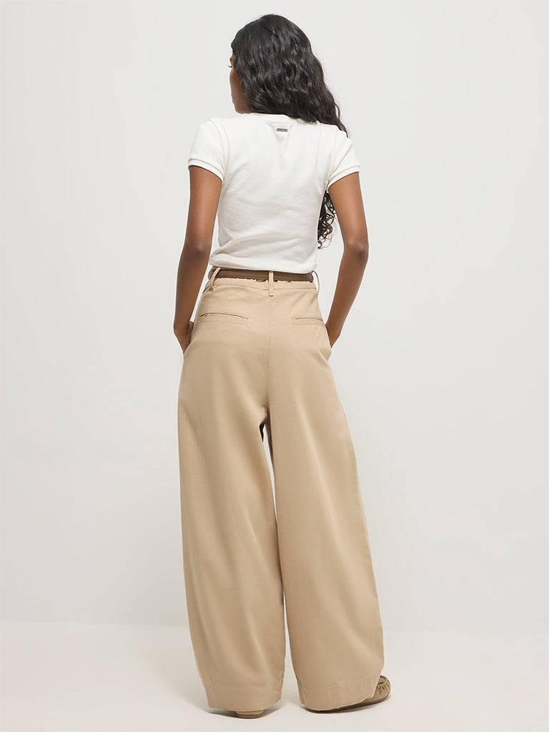 Wide-Leg Solid Trousers