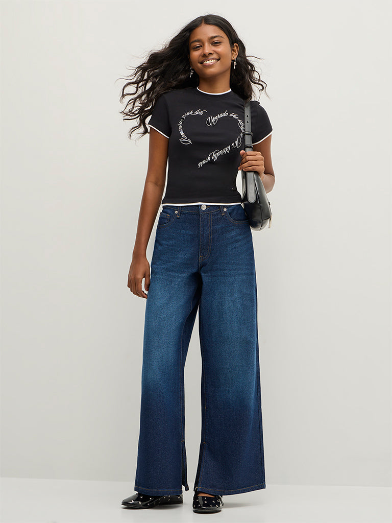 Wide-Leg Slit Jeans