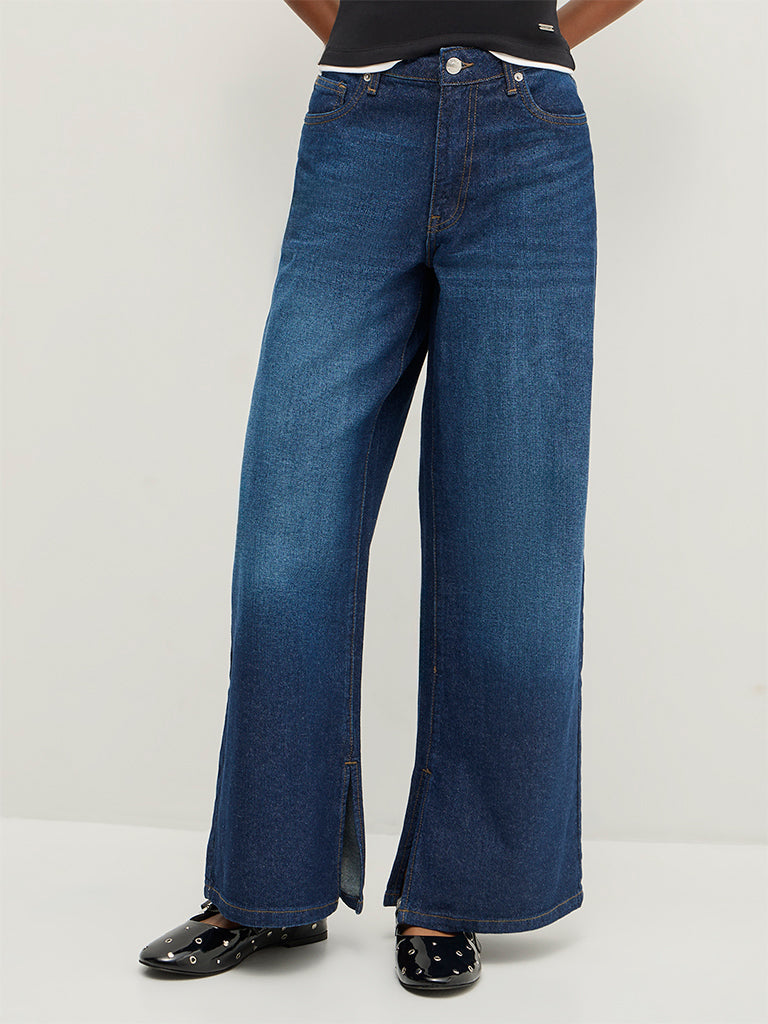Wide-Leg Slit Jeans