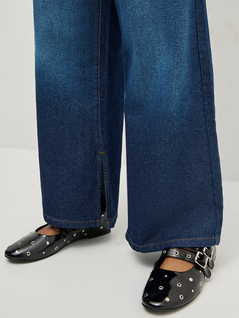 Wide-Leg Slit Jeans