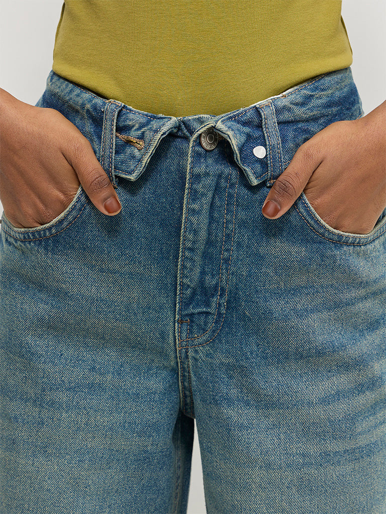 Wide-Leg Faded Jeans