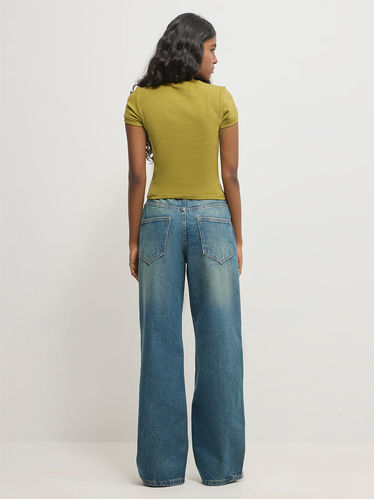 Wide-Leg Faded Jeans