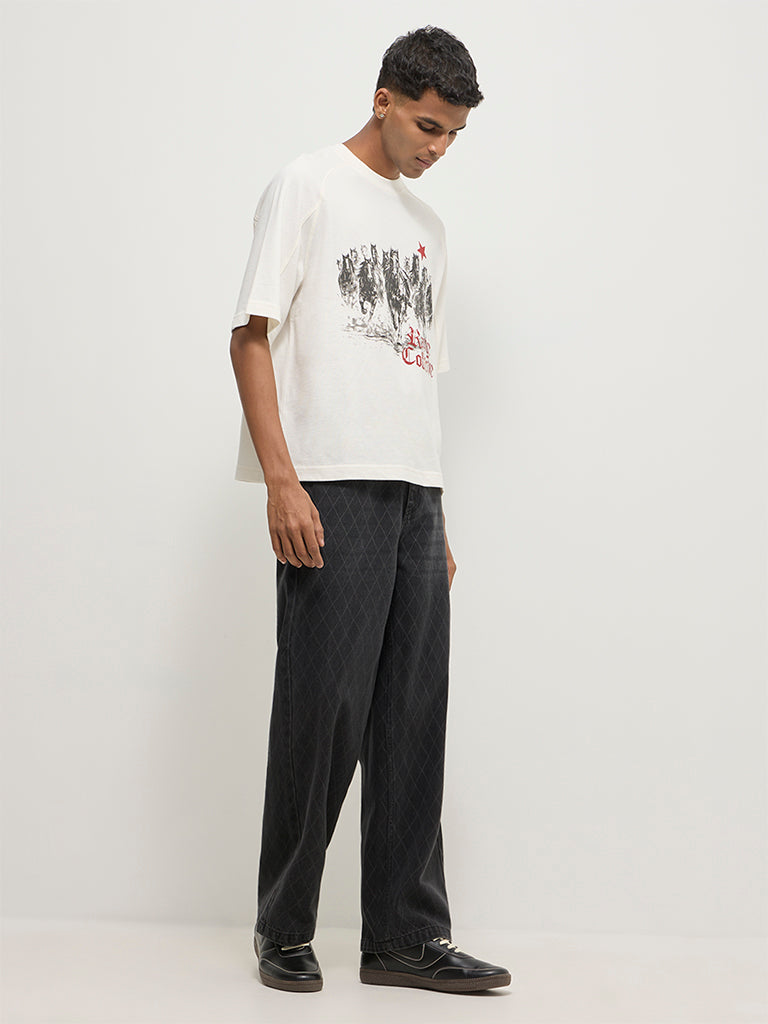 Baggy-Fit Printed Jeans