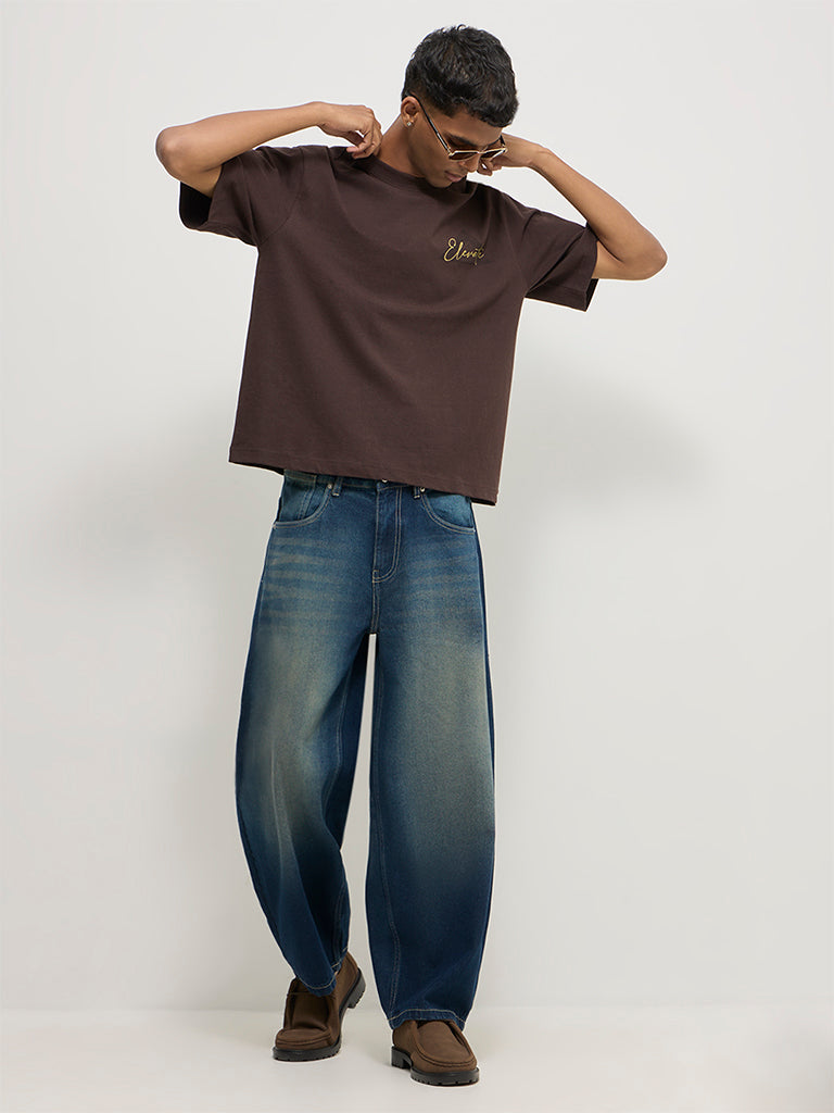 Balloon-Fit Faded Jeans