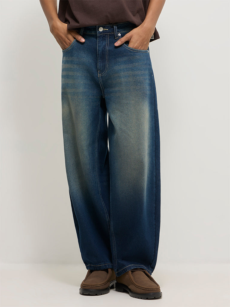 Balloon-Fit Faded Jeans