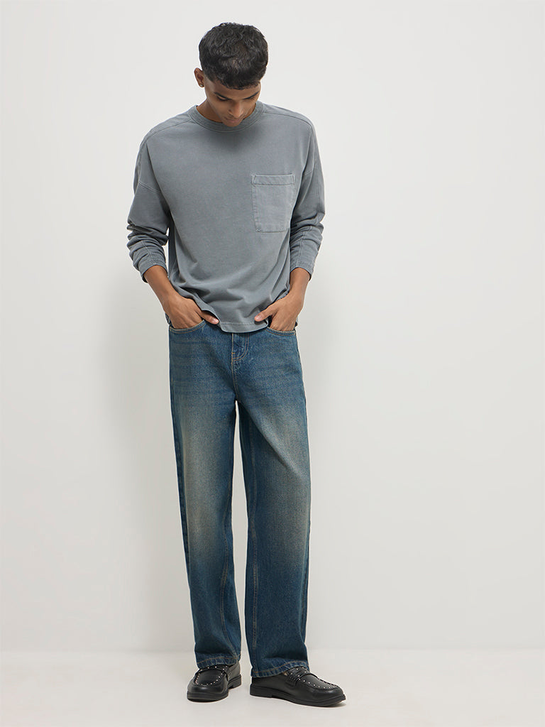 Straight-Fit Faded Jeans