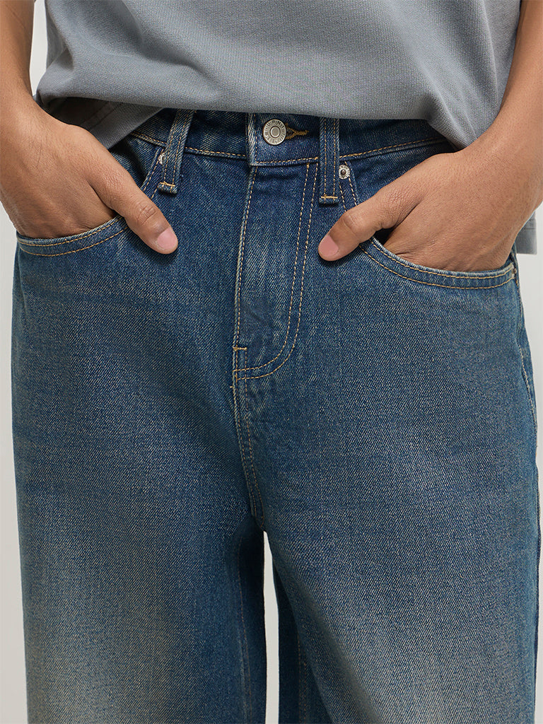 Straight-Fit Faded Jeans
