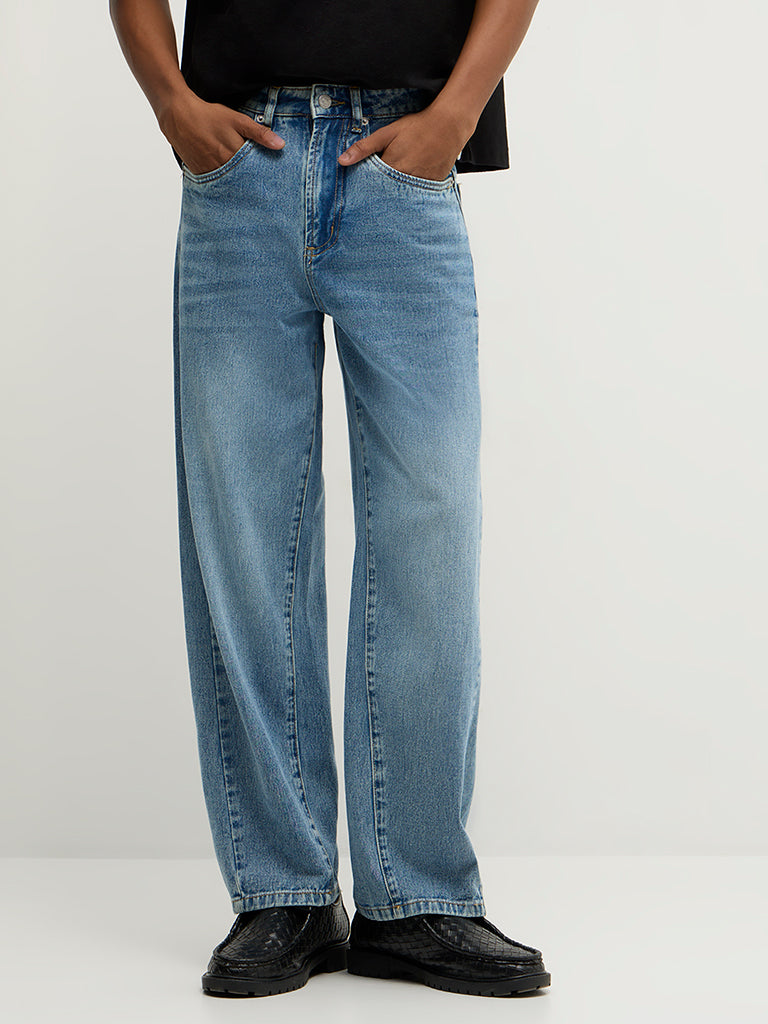 Straight-Fit Faded Jeans