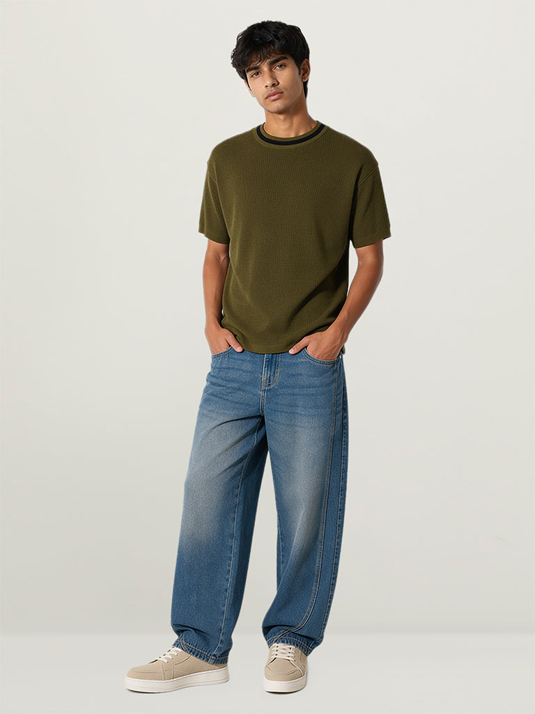 Straight-Fit Faded Jeans
