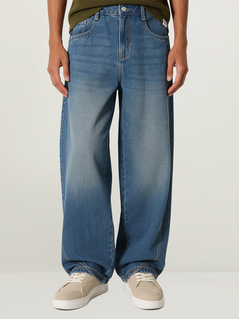 Straight-Fit Faded Jeans