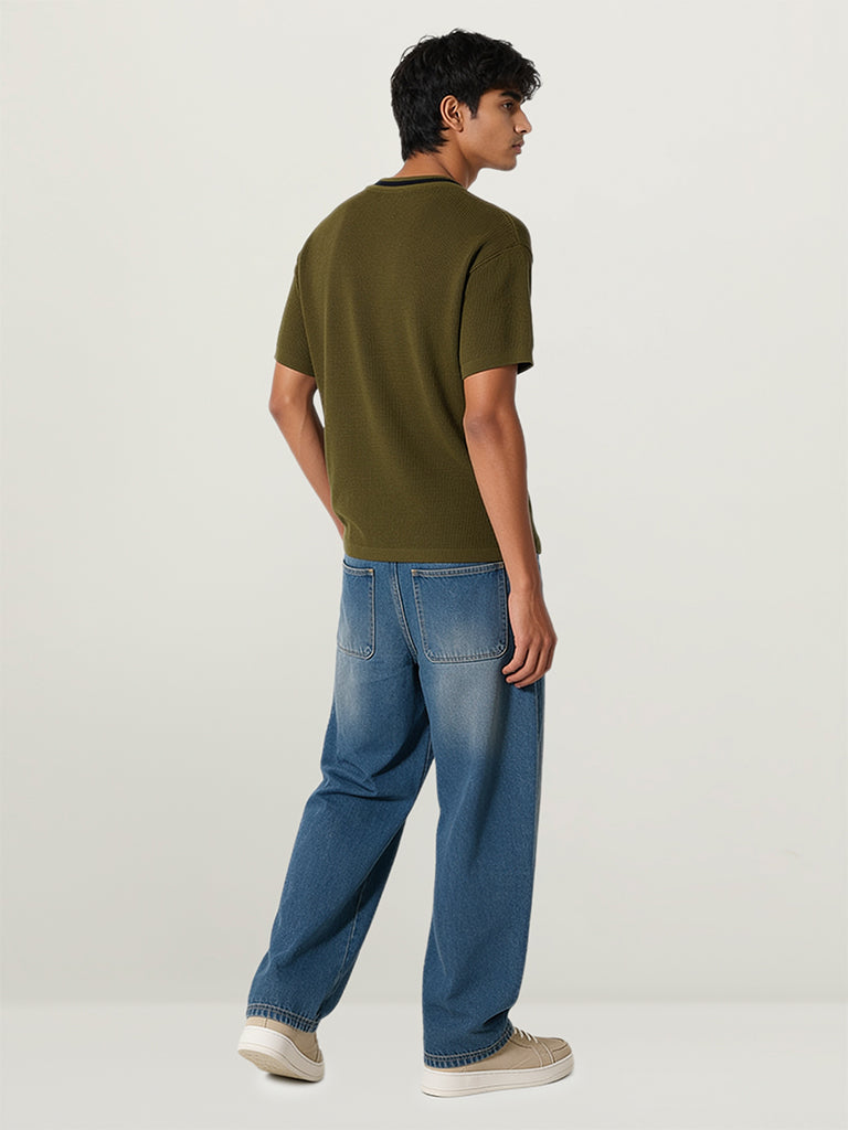 Straight-Fit Faded Jeans