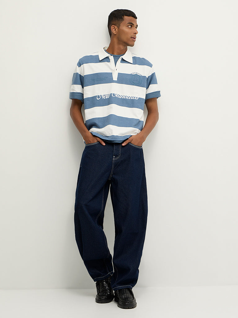 Boxy-Fit Striped Polo T-Shirt