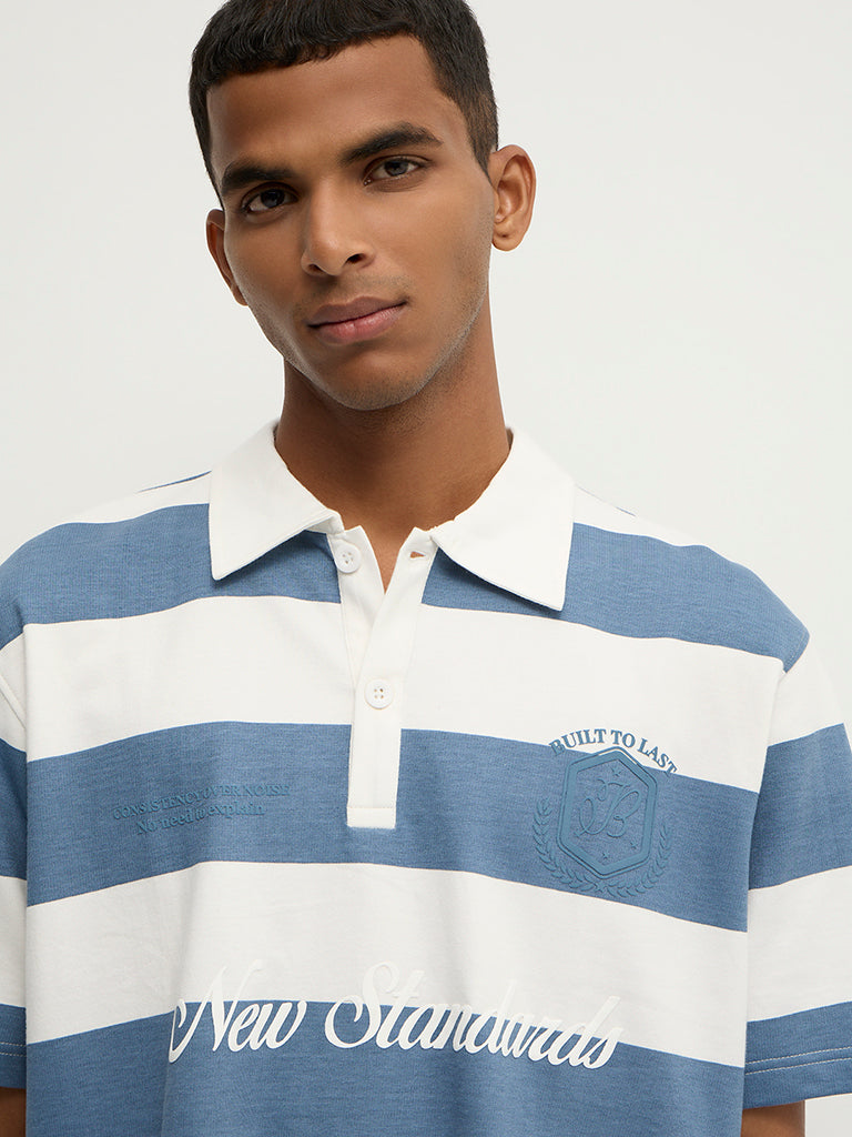 Boxy-Fit Striped Polo T-Shirt