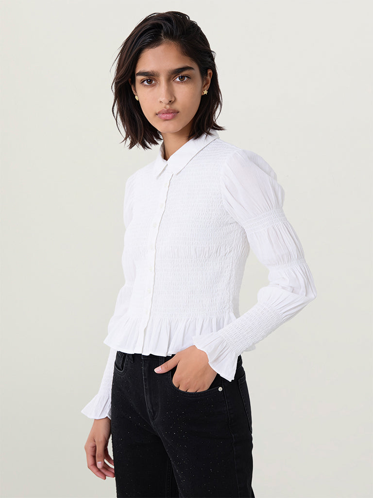 Fitted Smocked Shirt