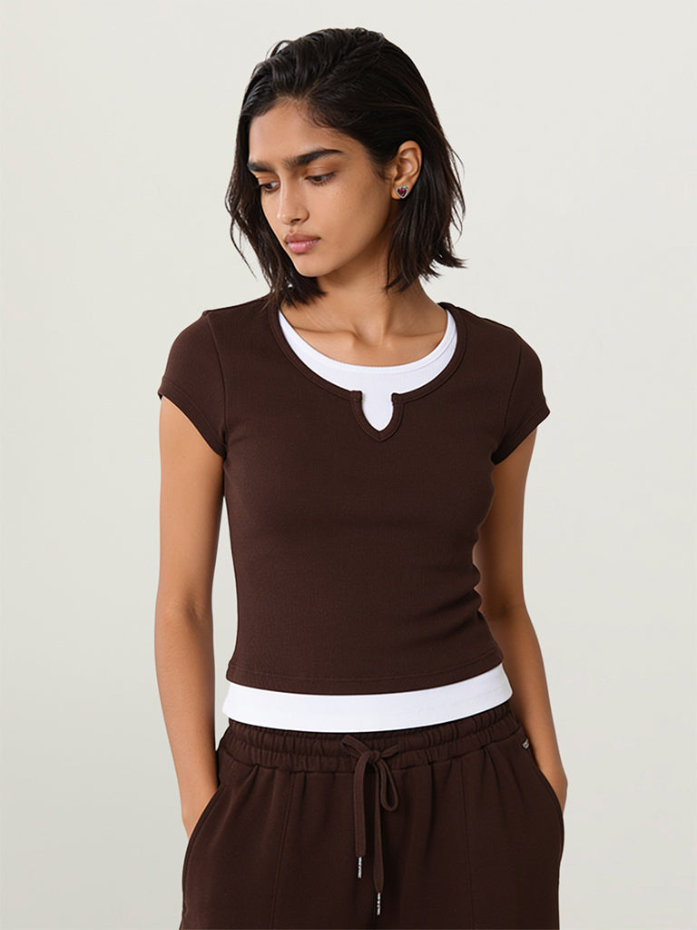 Fitted Ribbed-Textured T-Shirt