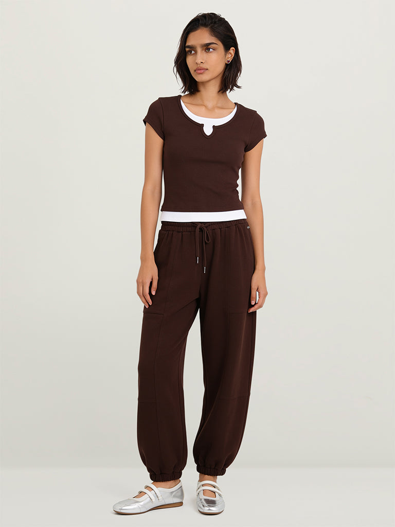 Fitted Ribbed-Textured T-Shirt