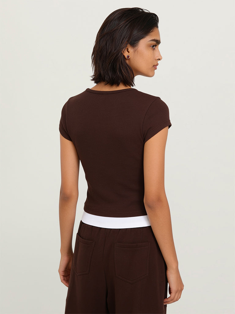 Fitted Ribbed-Textured T-Shirt