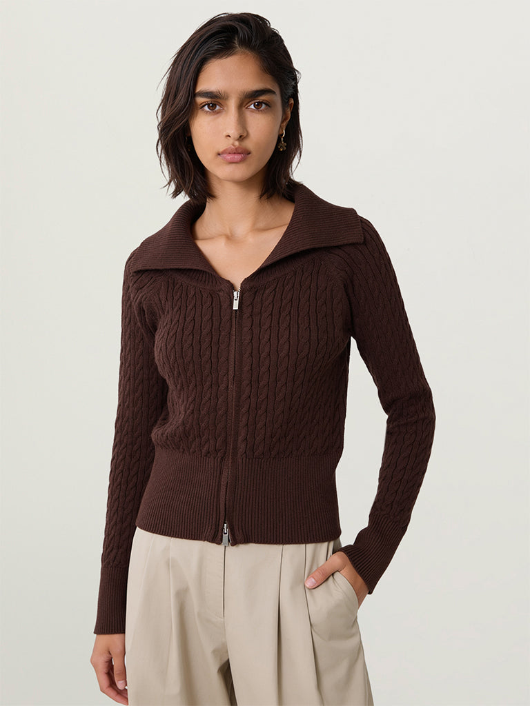 Fitted Cable-Knit Cardigan