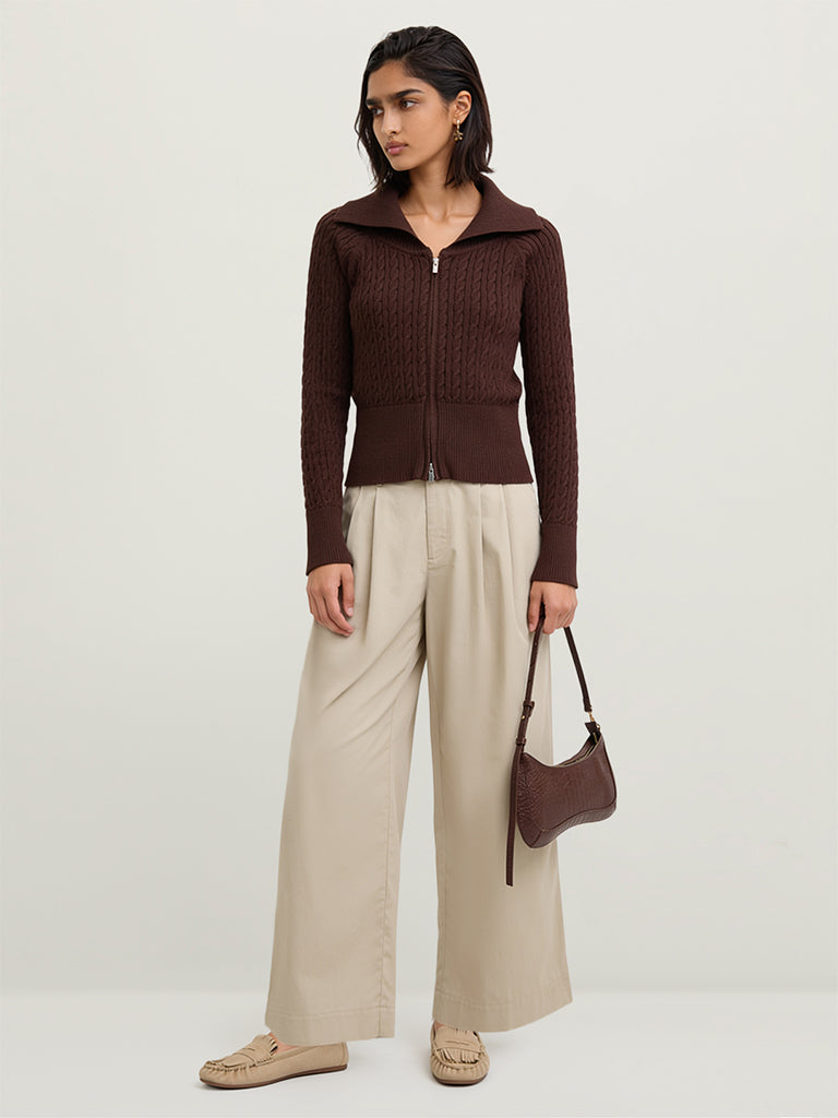 Fitted Cable-Knit Cardigan