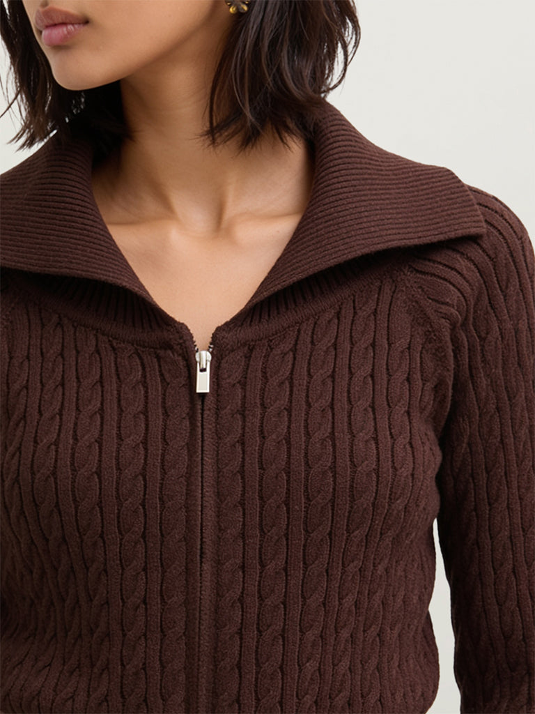 Fitted Cable-Knit Cardigan