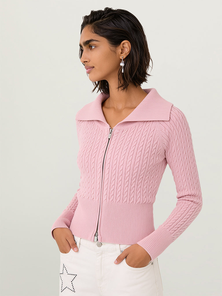 Fitted Cable-Knit Cardigan