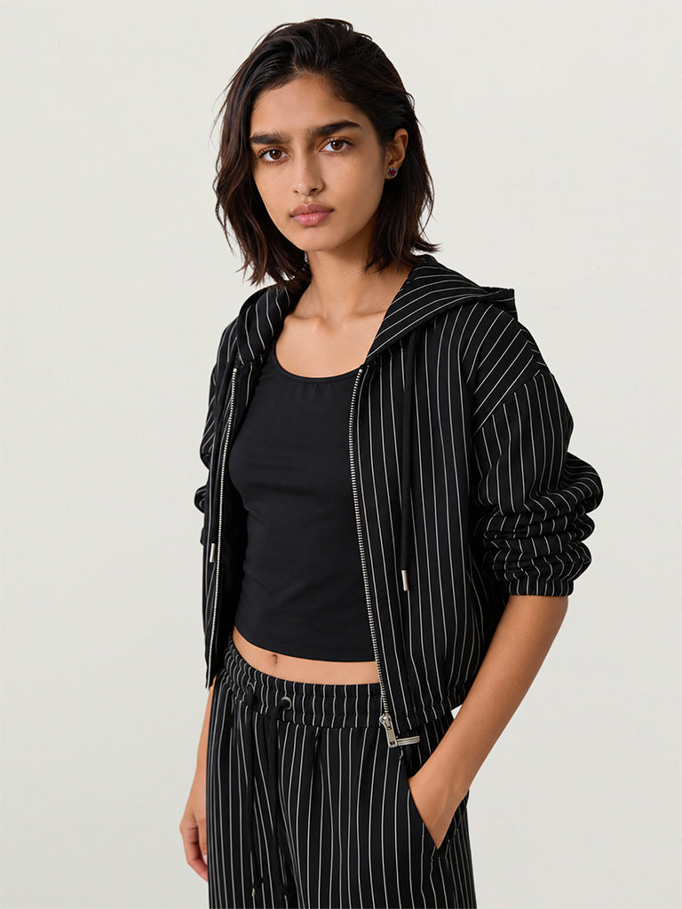 Boxy-Fit Striped Hoodie