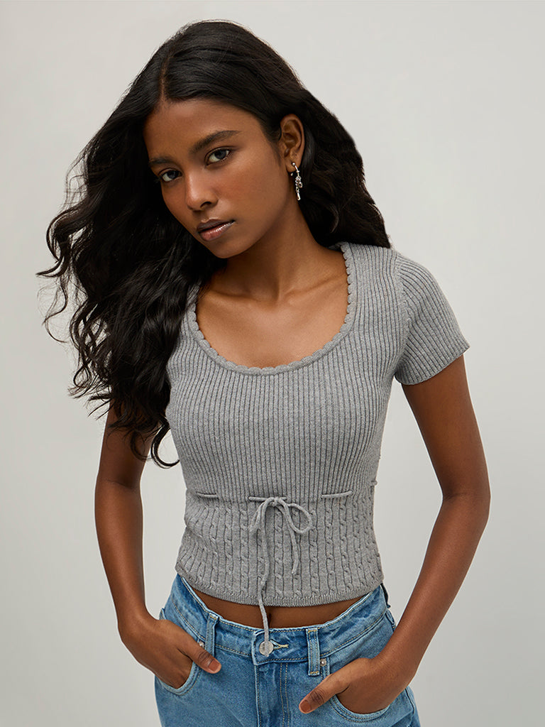 Knit-Textured Fitted Top