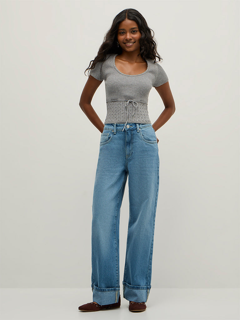 Knit-Textured Fitted Top