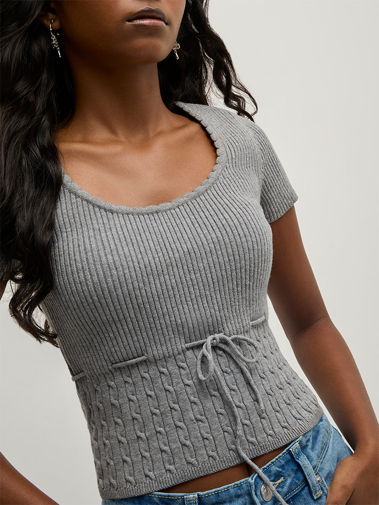 Knit-Textured Fitted Top