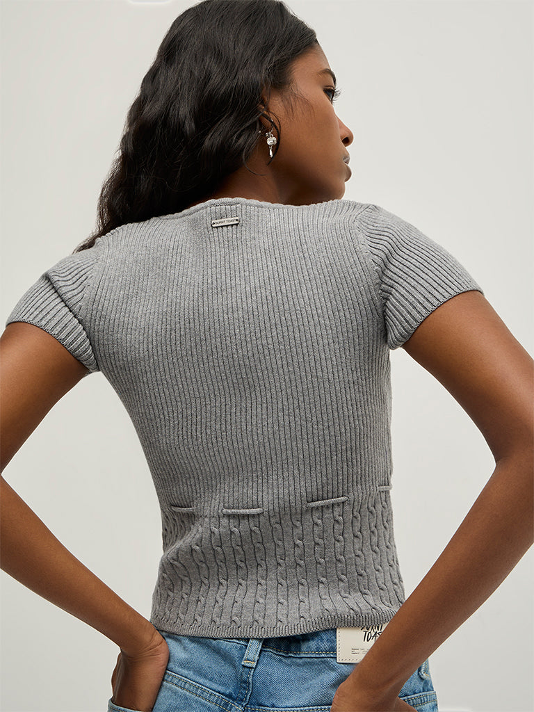 Knit-Textured Fitted Top