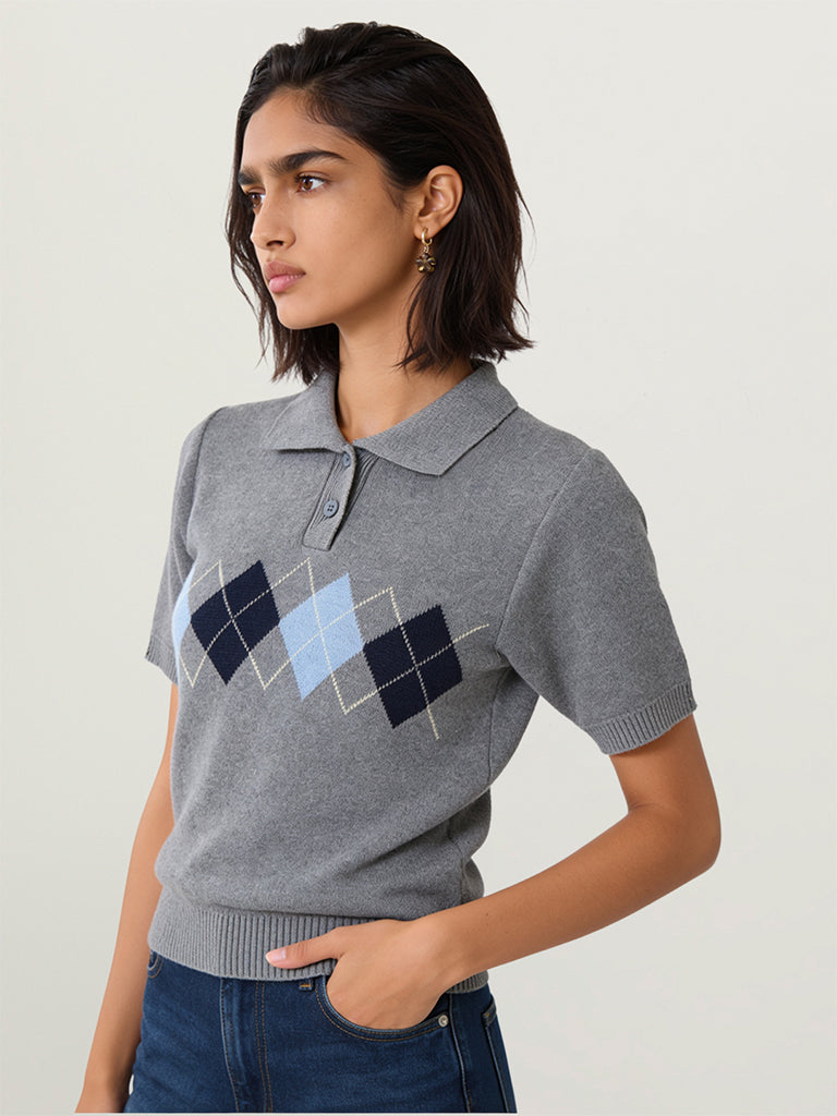 Fitted Argyle Polo T-Shirt
