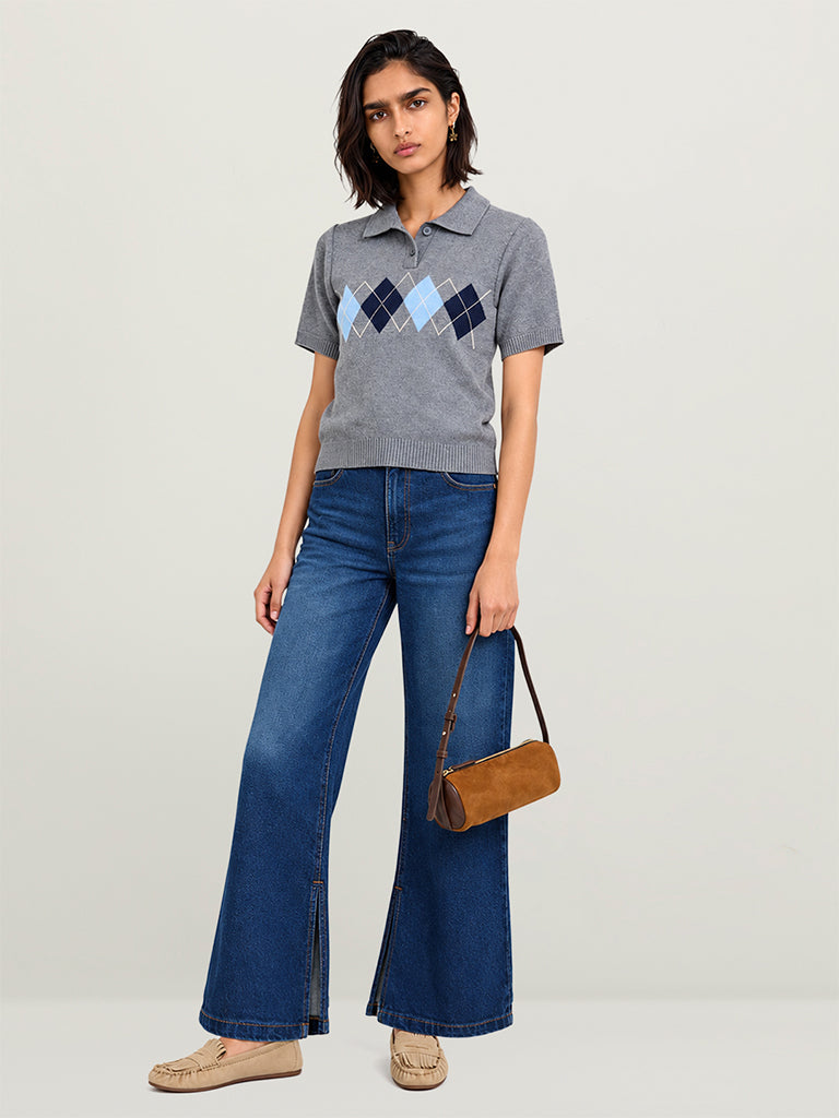 Fitted Argyle Polo T-Shirt