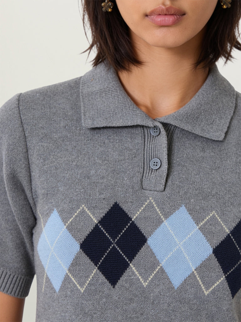 Fitted Argyle Polo T-Shirt
