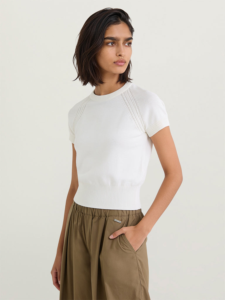 Fitted Knit-Textured T-Shirt